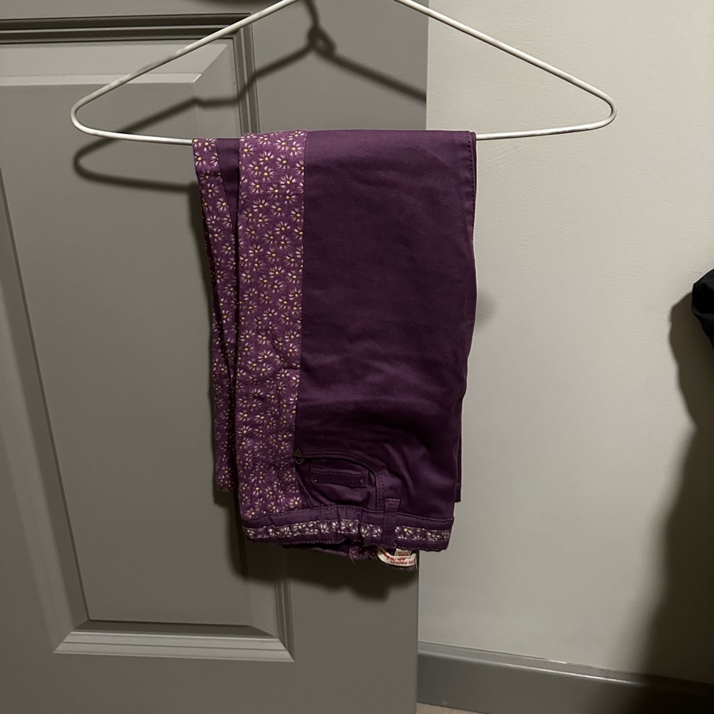 Du Pareil au Même Purple Floral Trim Pants for Girls - Size: 6 years